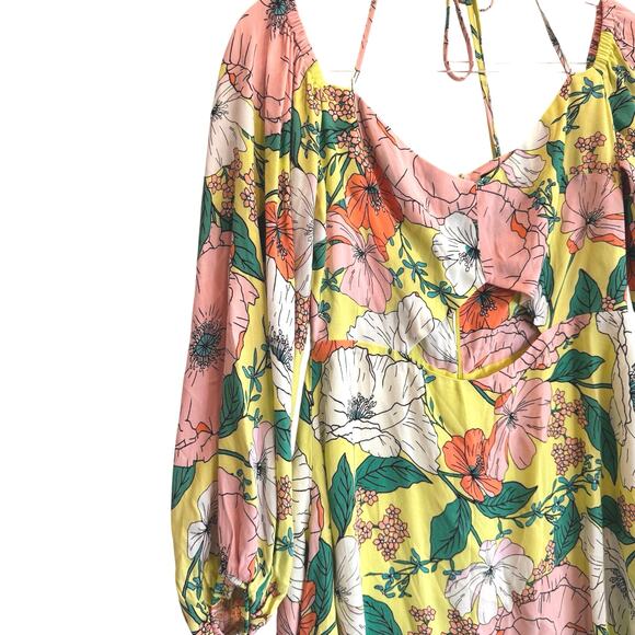 AFRM Dolly Mini Dress Spring Lime Bouquet Floral Cutout Off Shoulder L - Picture 5 of 10